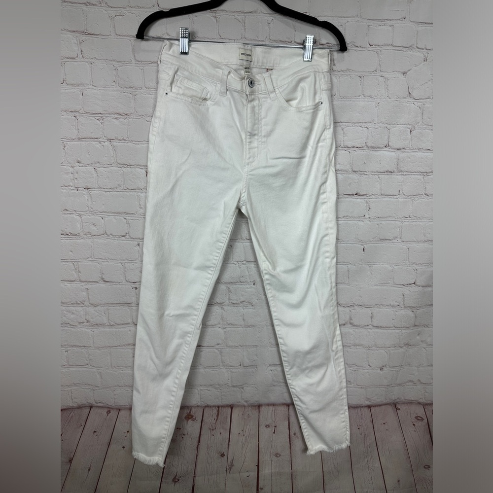 Sneak‎ Peak high rise white denim jeans stretch raw hem sz 9 29, GUC